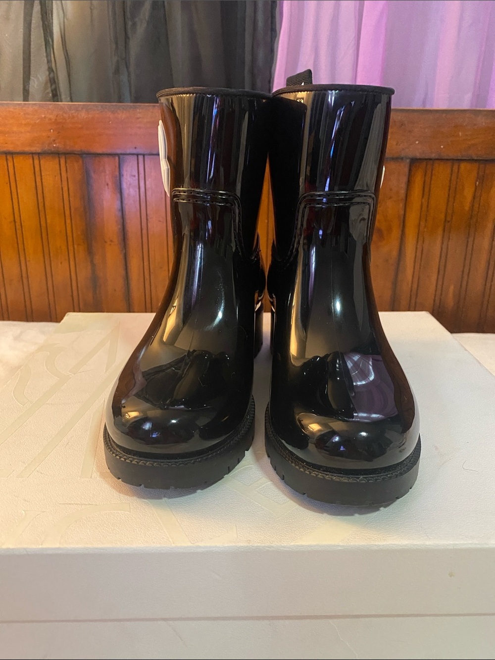 Moncler Glossy Black Patent Rain Boots
